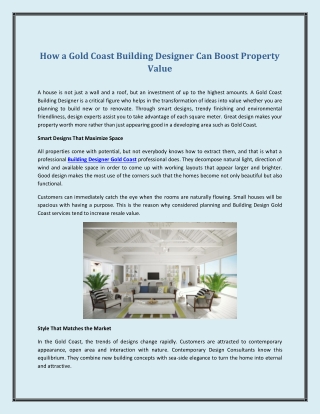 How a Gold Coast Building Designer Can Boost Property Value