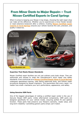From Minor Dents to Major Repairs – Trust Nissan Certified Experts in Coral Springs