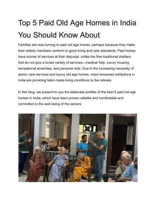 Top 5 Paid Old Age Homes in India You Should Know About