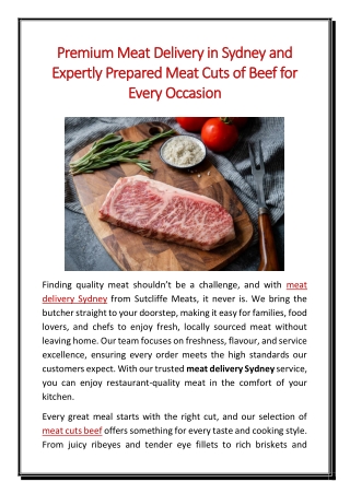 Premium Meat Delivery in Sydney and Expertly Prepared Meat Cuts of Beef for Every Occasion