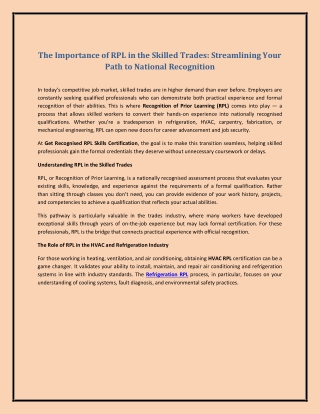 The Importance of RPL in the Skilled Trades: Streamlining Your Path to National