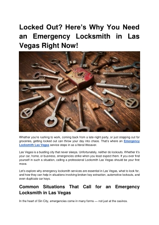 Locked Out? Here’s Why You Need an Emergency Locksmith in Las Vegas Right Now!
