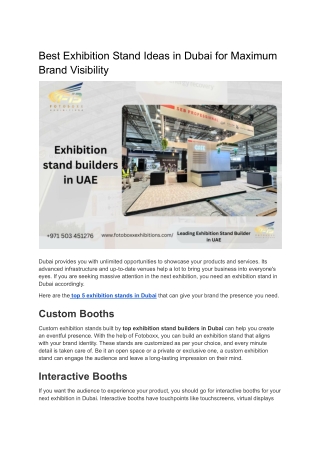 Best Exhibition Stand Ideas in Dubai for Maximum Brand Visibility