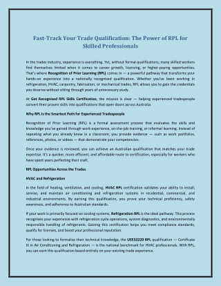 Fast-Track Your Trade Qualification: The Power of RPL for Skilled Professionals