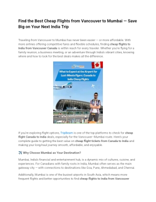 Find Cheap Flights to India from Vancouver Canada – Save More on Your Next Trip!