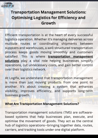 Transportation Management Solutions Optimising Logistics for Efficiency and Growth