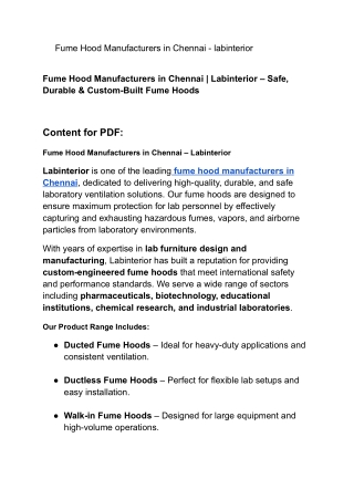 Fume Hood Manufacturers in Chennai _ Labinterior – Safe, Durable & Custom-Built Fume Hoods