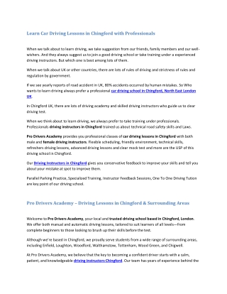 Car Driving Courses in Chingford