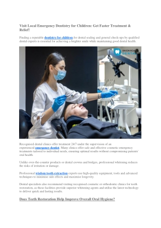 Visit Local Emergency Dentistry for Children - Get Faster Treatment & Relief