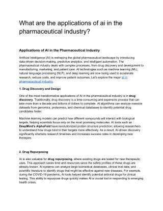 What are the application of ai in pharmaceutical industry_
