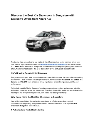 Discover the Best Kia Showroom in Bangalore with Exclusive Offers from Naara Kia