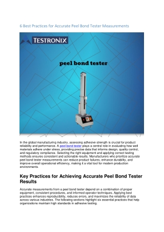 6 Best Practices for Accurate Peel Bond Tester Measurements
