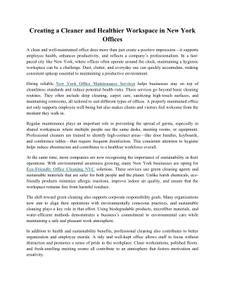 Creating a Cleaner and Healthier Workspace in New York Offices