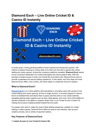 Diamond Exch – Live Online Cricket ID & Casino ID Instantly