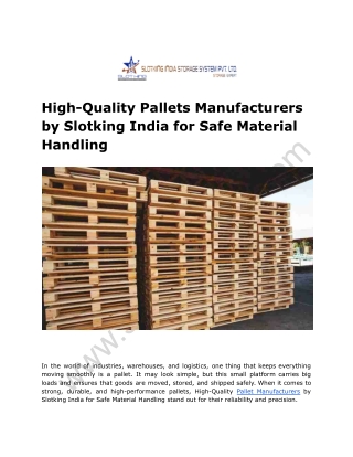 High-Quality Pallets Manufacturers by Slotking India for Safe Material Handling