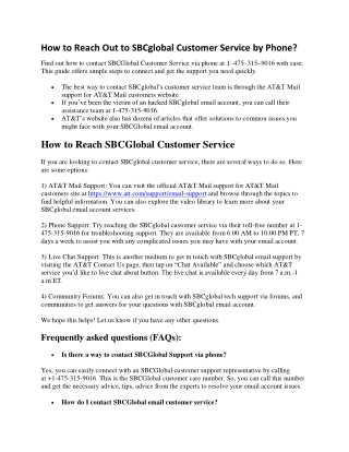 How to Reach Out to SBCglobal Customer Service by Phone?  1-475-315-9016