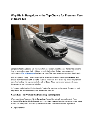 Why Kia in Bangalore Is the Top Choice for Premium Cars at Naara Kia