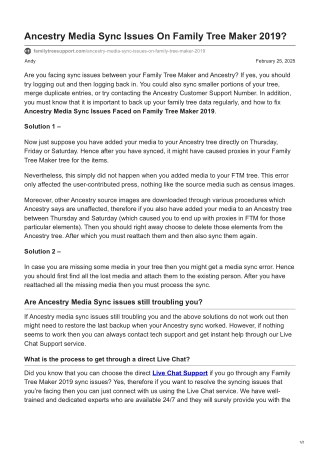 Ancestry Media Sync Issues On Family Tree Maker 2019