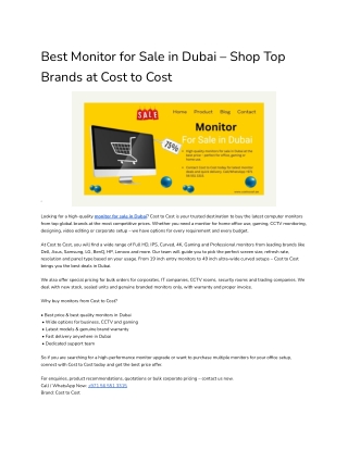 Best Monitor for Sale in Dubai – Shop Top Brands at Cost to Cost