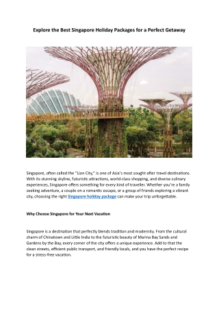 Explore the Best Singapore Holiday Packages for a Perfect Getaway