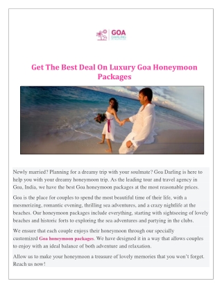 Get The Best Deal On Luxury Goa Honeymoon Packages