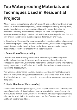 Top Waterproofing Materials and Techniques Used in Residential Projects