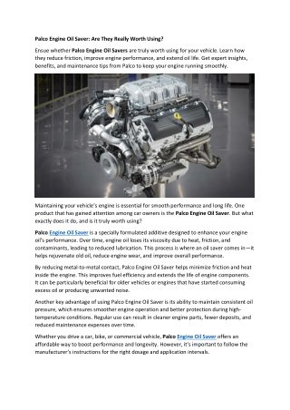 Palco Engine Oil Saver: Are They Really Worth Using?