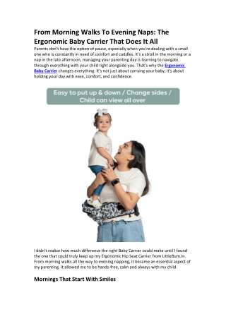 Ergonomic Hip Seat Baby Carrier | Handsfree Comfort by LittleBum