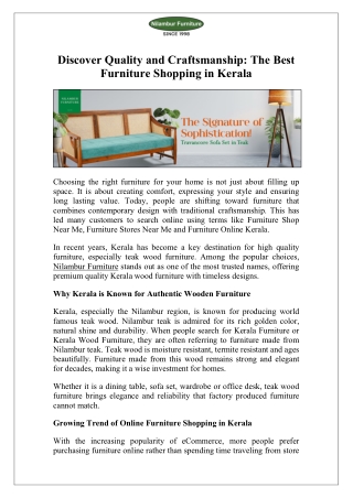 Discover Quality and Craftsmanship The Best Furniture Shopping in Kerala