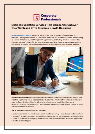 Business Valuation Services Help Companies Uncover True Worth and Drive Strategic Growth Decisions