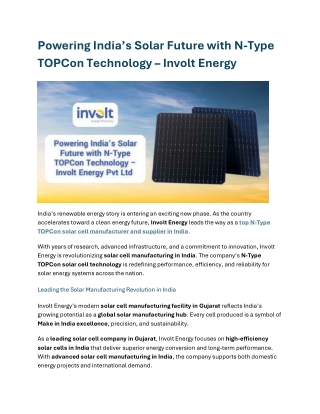 Powering India’s Solar Future with N-Type TOPCon Technology