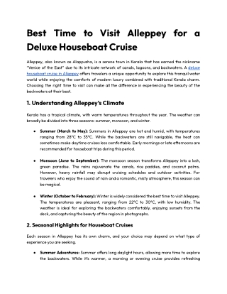 Best Time to Visit Alleppey for a Deluxe Houseboat Cruise