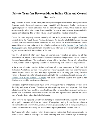 Private Transfers Between Major Italian Cities and Coastal Retreats