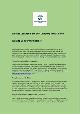 What to Look for in the Best Company for IUL if You Want to Be Your Own Banker