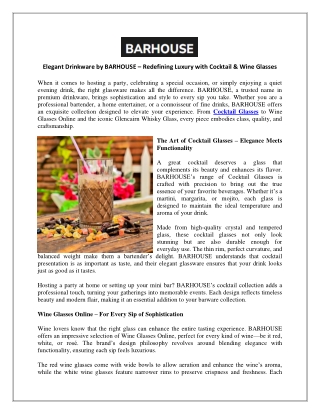 Elegant Drinkware by BARHOUSE – Redefining Luxury with Cocktail & Wine Glasses