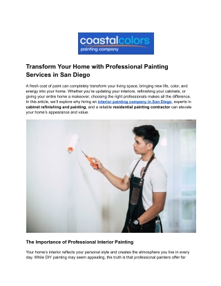 Transform Your Home with Professional Painting Services in San Diego