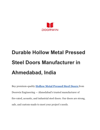 Durable Hollow Metal Pressed Steel Doors Manufacturer in Ahmedabad, India