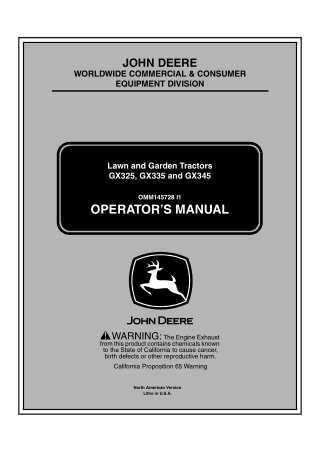 John Deere GX345 Lawn and Garden Tractors Operator’s Manual Instant Download (pin.105001-) (Publication No.OMM145728)