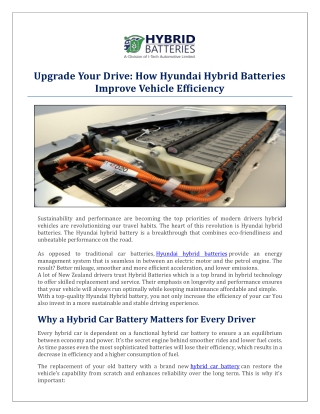Upgrade Your Drive: How Hyundai Hybrid Batteries Improve Vehicle Efficiency
