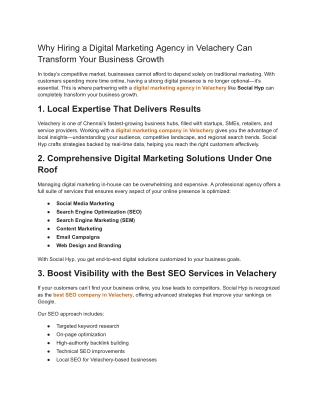 Why Hiring a Digital Marketing Agency in Velachery Can Transform Your Business Growth