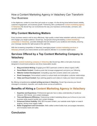 How a Content Marketing Agency in Velachery Can Transform Your Business