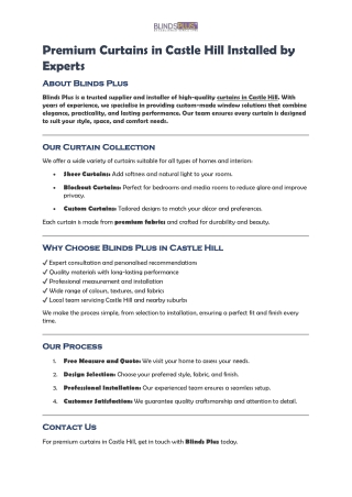 Premium Curtains in Castle Hill Installed by Experts