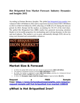 Hot Briquetted Iron Market Forecast: Industry Dynamics and Insights 2032