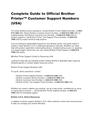 Complete Guide to Official Brother Printer™ Customer Support Numbers (USA)