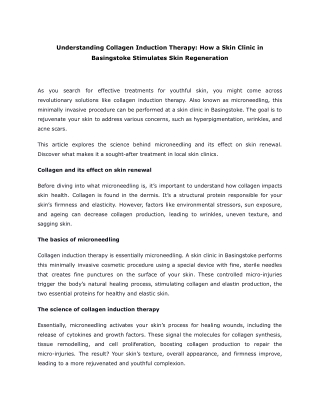 Understanding Collagen Induction Therapy_ How a Skin Clinic in Basingstoke Stimulates Skin Regeneration