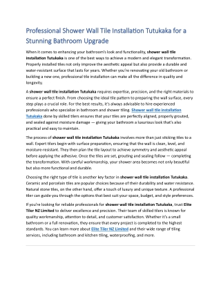 Professional Shower Wall Tile Installation Tutukaka for a Stunning Bathroom Upgrade