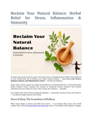 Reclaim Your Natural Balance Herbal Relief for Stress, Inflammation & Immunity
