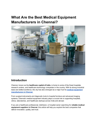 What Are the Best Medical Equipment Manufacturers in Chennai