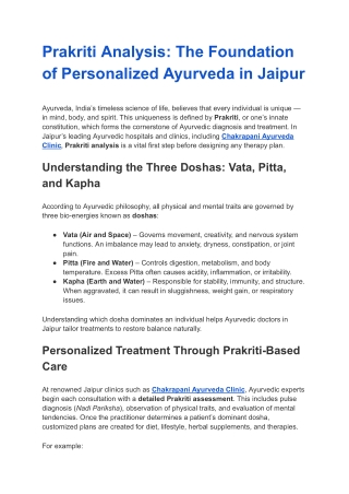 Prakriti Analysis_ The Foundation of Personalized Ayurveda in Jaipur