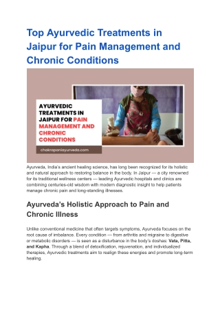 Top Ayurvedic Treatments in Jaipur for Pain Management and Chronic Conditions